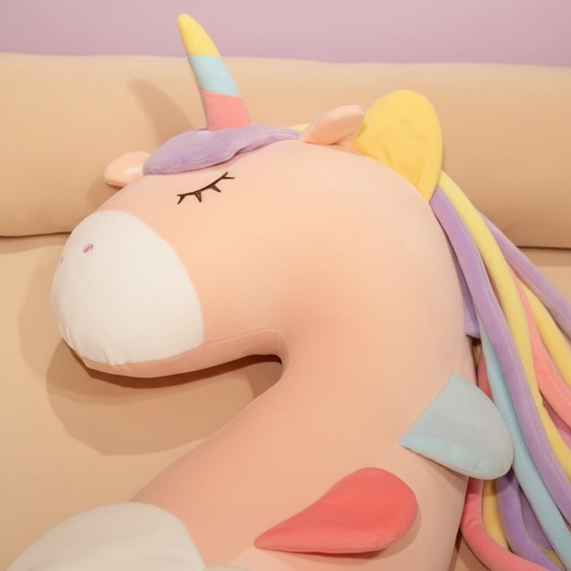 pink unicorn body pillow plush - detail