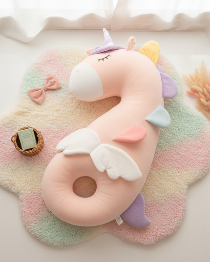 pink unicorn body pillow plush - flat-lay