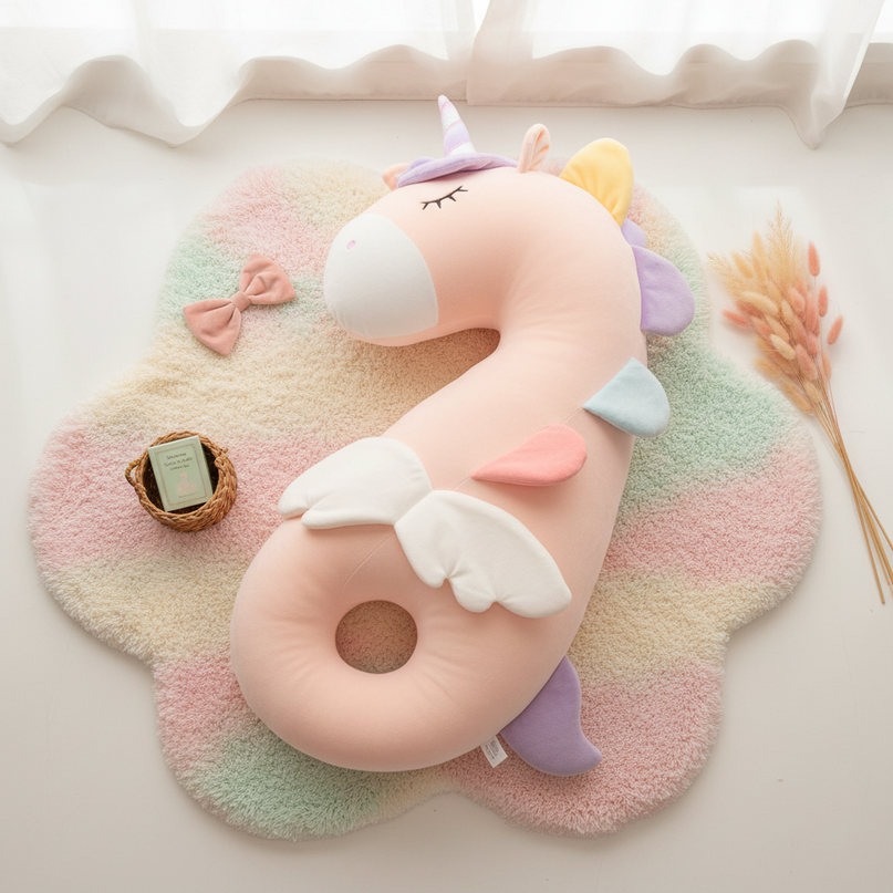 pink unicorn body pillow plush - flat-lay