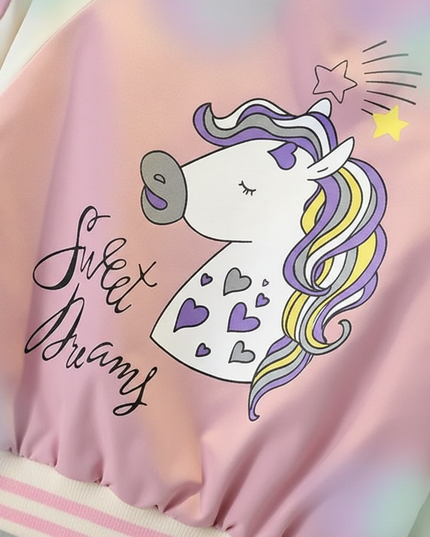 pink unicorn bomber - detail