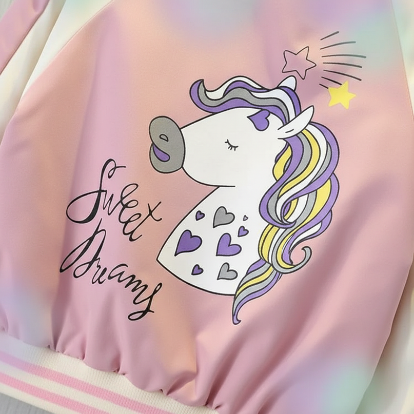 pink unicorn bomber - detail