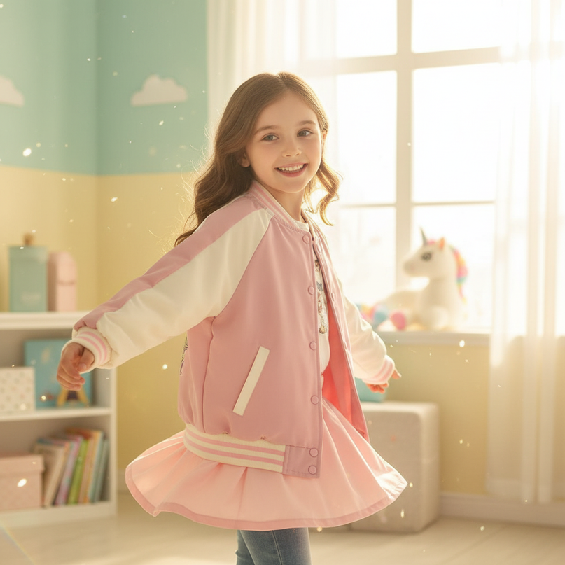 pink unicorn bomber - in-use