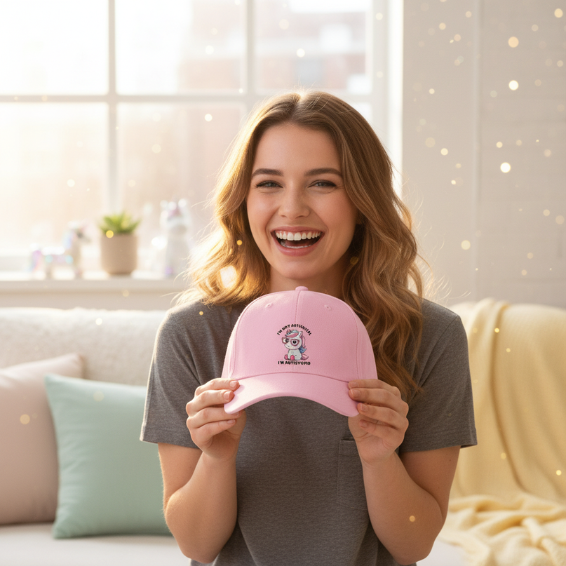 pink unicorn cap - in-use