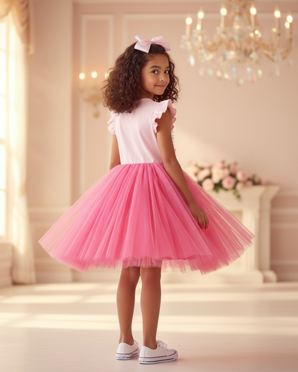 pink unicorn cap sleeve tutu dress - back