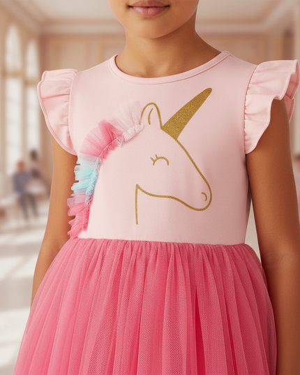 pink unicorn cap sleeve tutu dress - detail