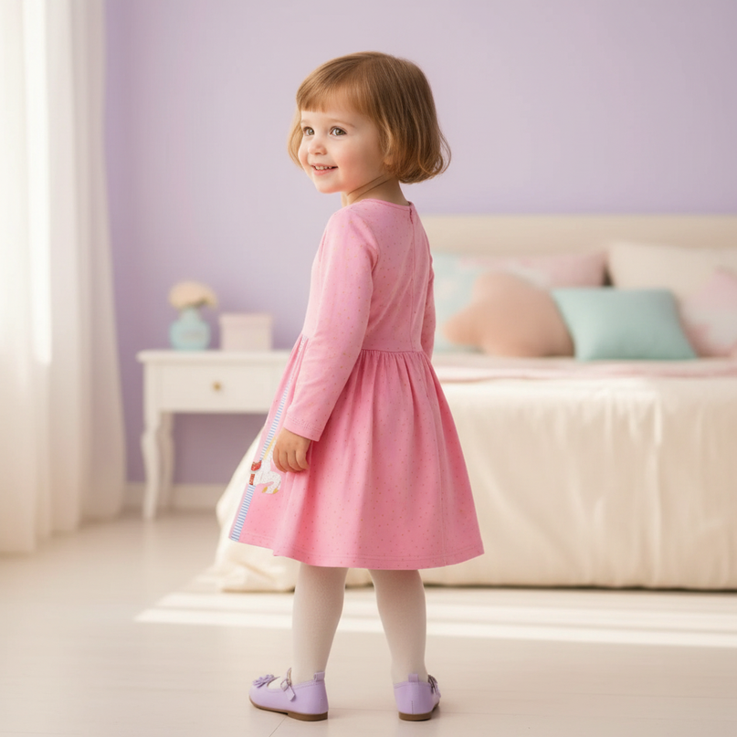 pink unicorn carousel dress girls - back