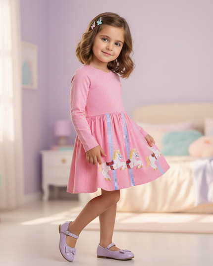 pink unicorn carousel dress girls - front