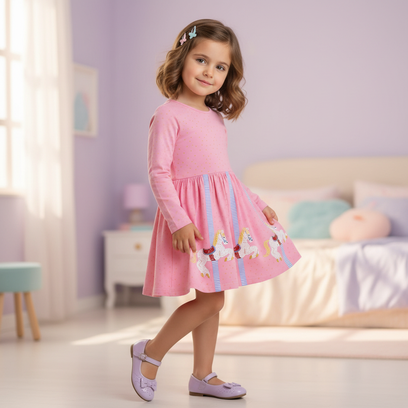 pink unicorn carousel dress girls - front