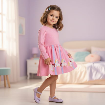 pink unicorn carousel dress girls - front
