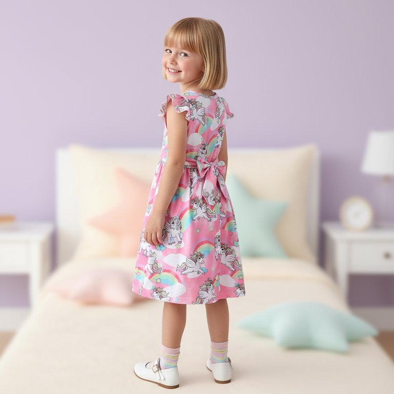 pink unicorn cartoon dress - back