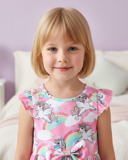 pink unicorn cartoon dress - detail