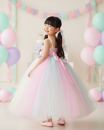 pink unicorn cartoon flutter dress - back
