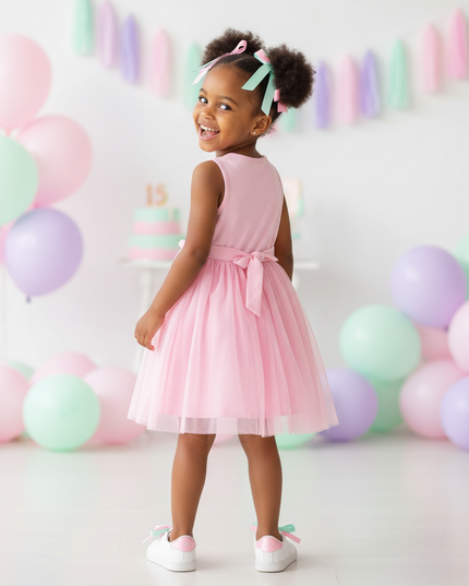 pink unicorn cartoon tulle dress - back