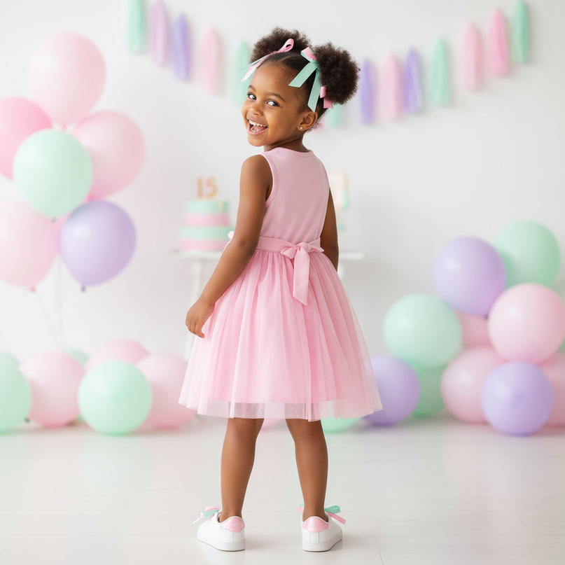pink unicorn cartoon tulle dress - back