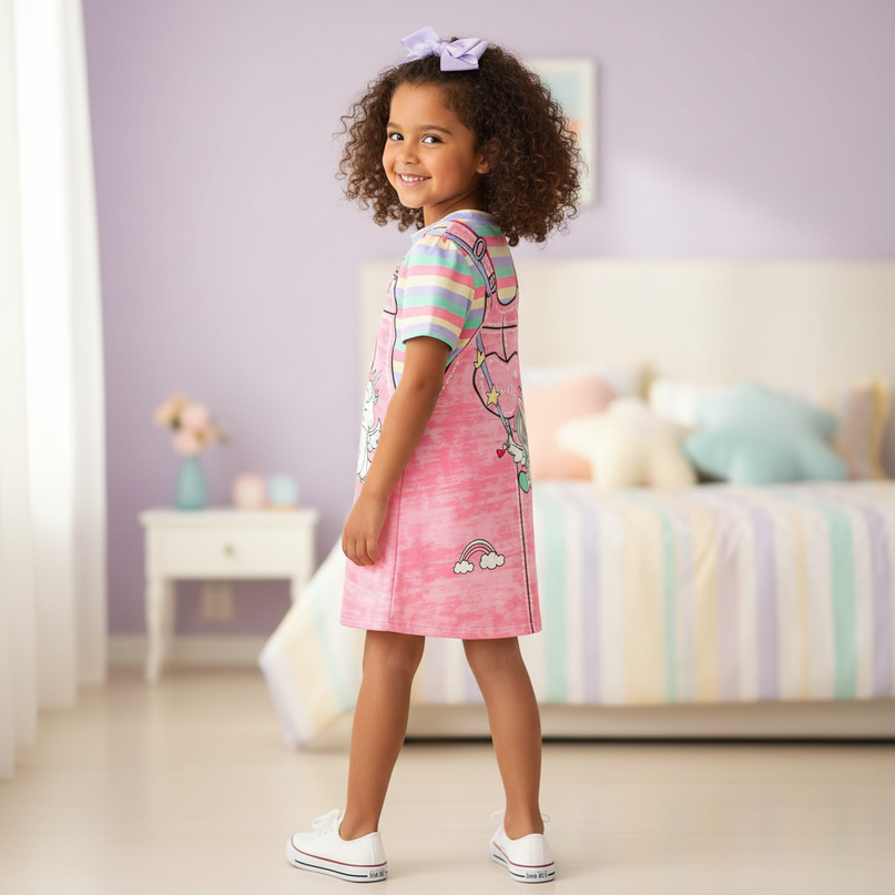 pink unicorn casual dress girls - back