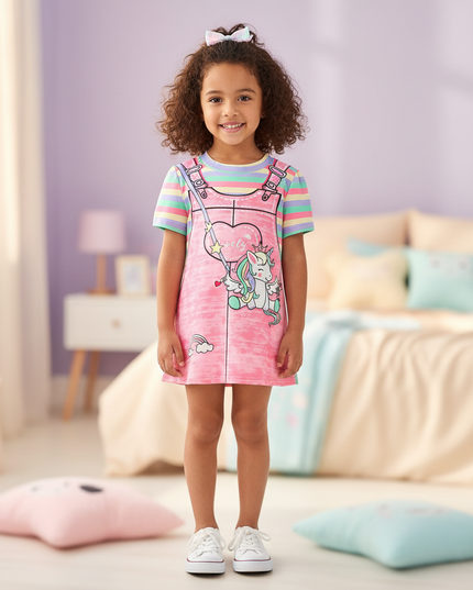 pink unicorn casual dress girls - detail