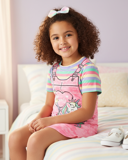 pink unicorn casual dress girls - sitting