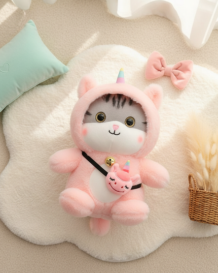 pink unicorn cat plush - flat-lay