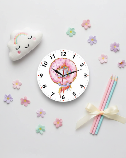 pink unicorn clock - flat-lay