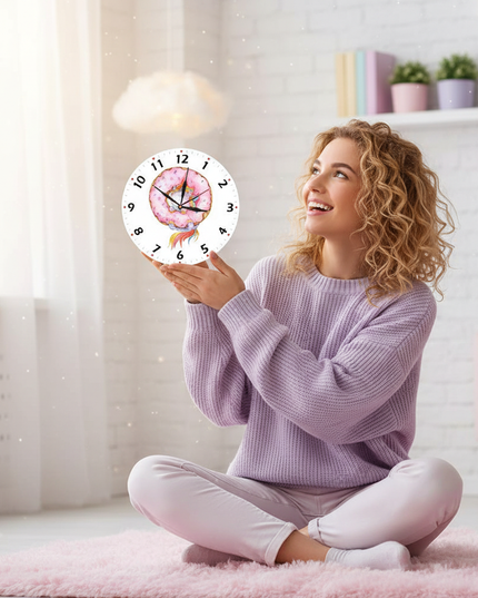 pink unicorn clock - in-use