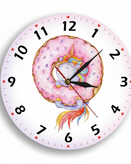 pink unicorn clock - white-bg