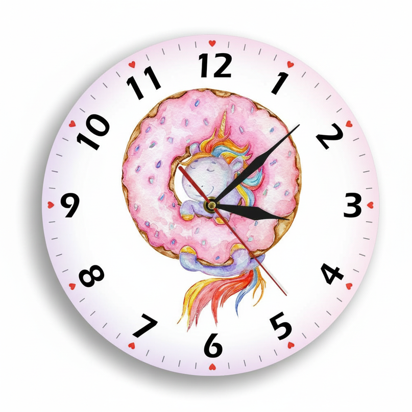 pink unicorn clock - white-bg