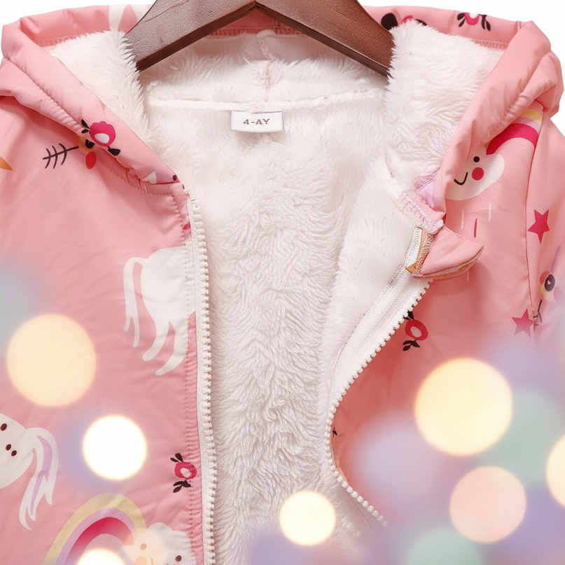 pink unicorn coat - detail
