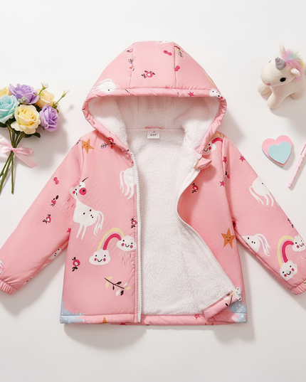 pink unicorn coat - flat-lay