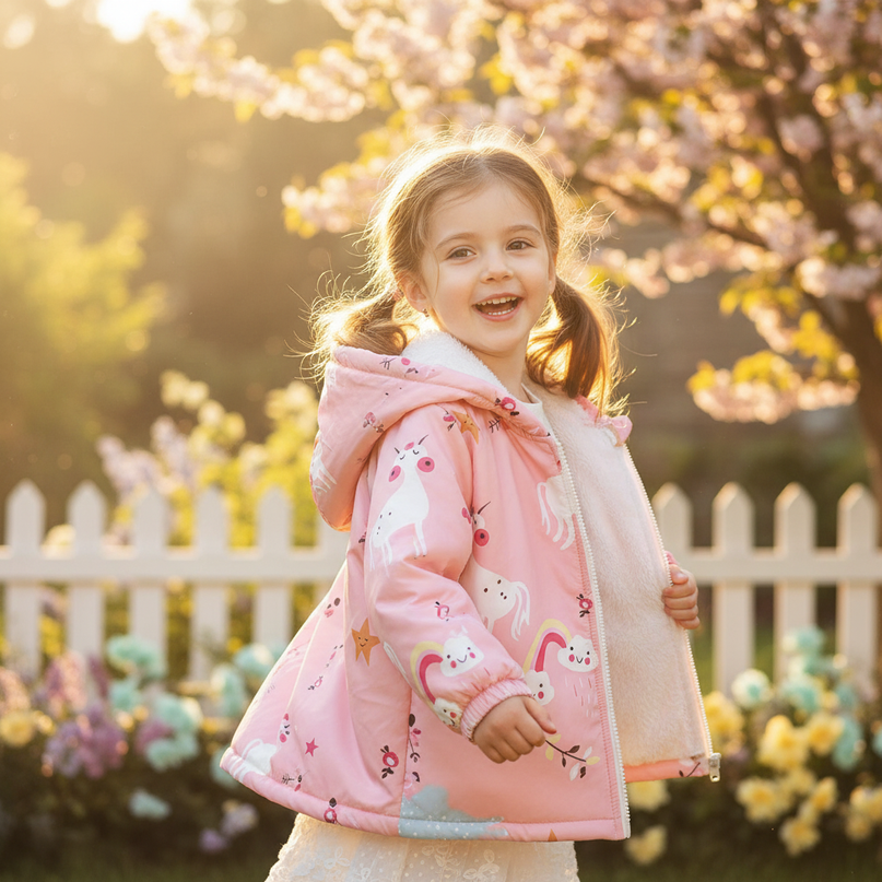 pink unicorn coat - in-use