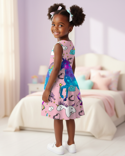 pink unicorn cosmic dress - back