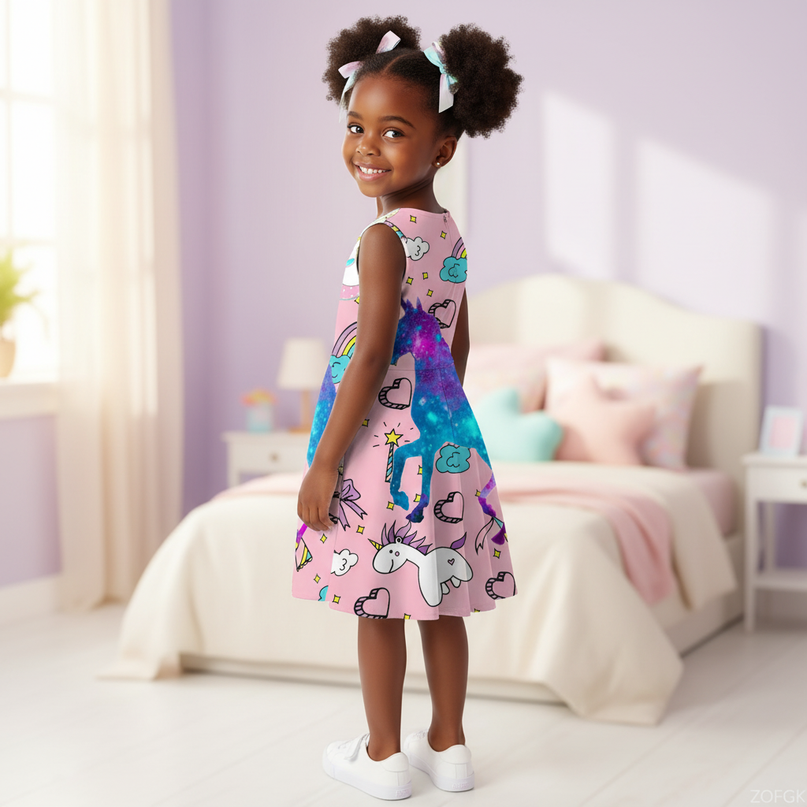 pink unicorn cosmic dress - back