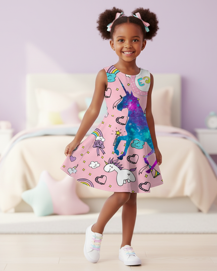 pink unicorn cosmic dress - front