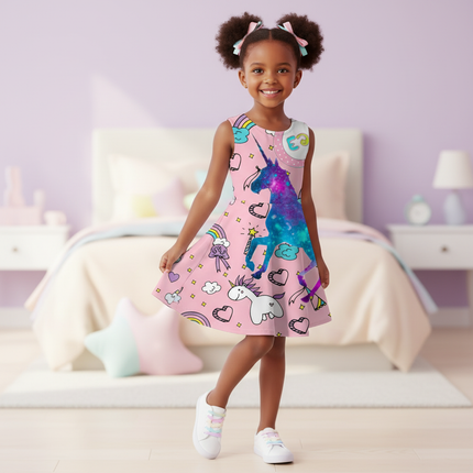 pink unicorn cosmic dress - front