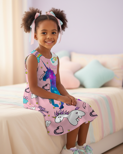 pink unicorn cosmic dress - sitting