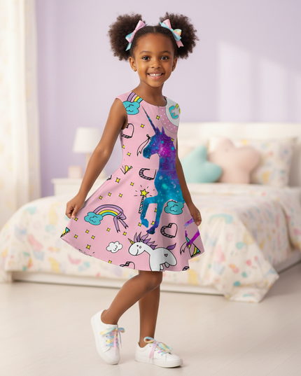 pink unicorn cosmic dress - three-quarter