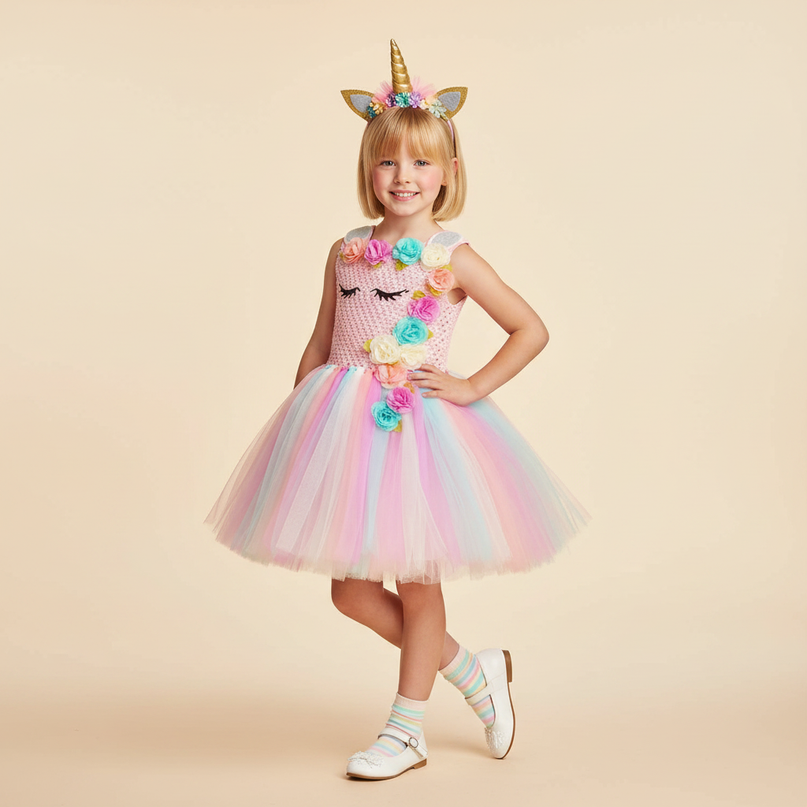 pink unicorn costume dress set - front