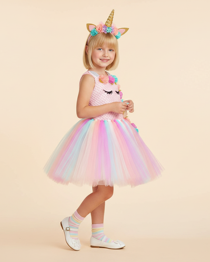 pink unicorn costume dress set - three-quarter