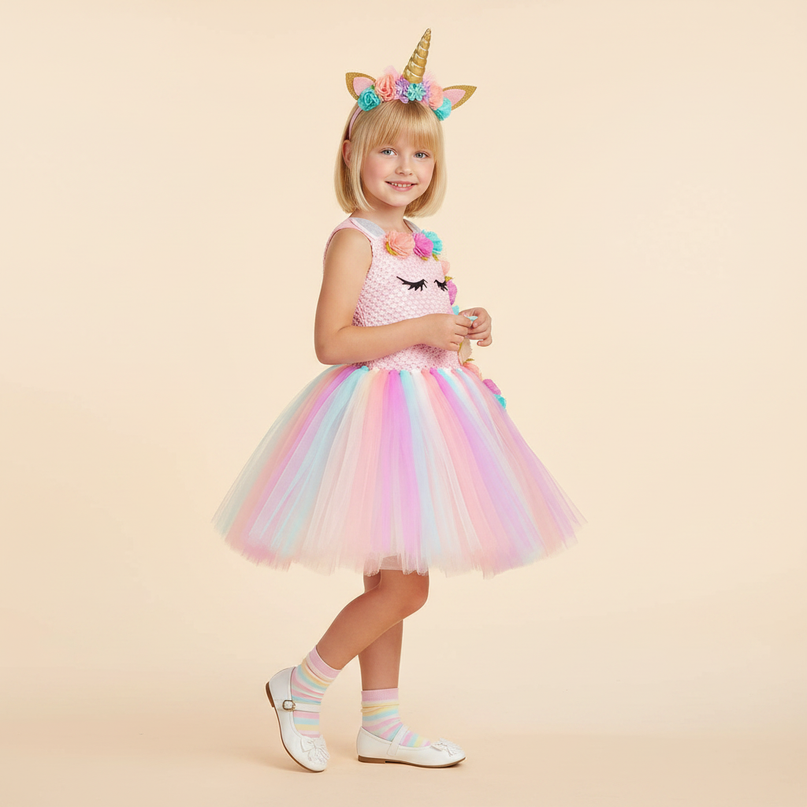 pink unicorn costume dress set - three-quarter