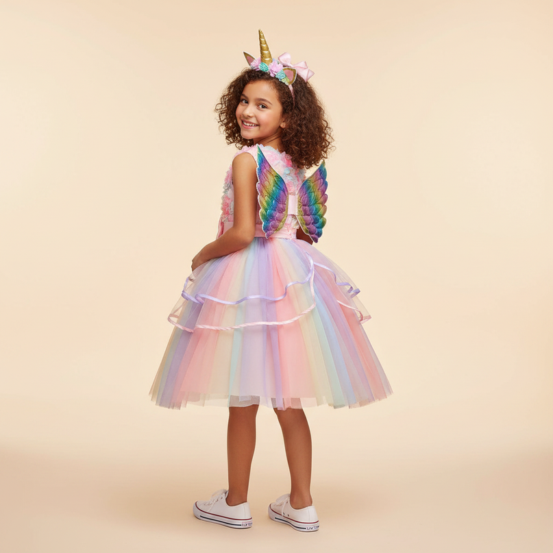 pink unicorn costume dress with wings - back