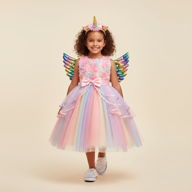 pink unicorn costume dress with wings - detail