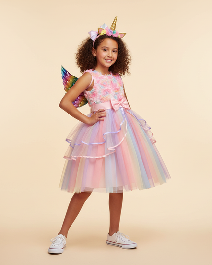 pink unicorn costume dress with wings - front
