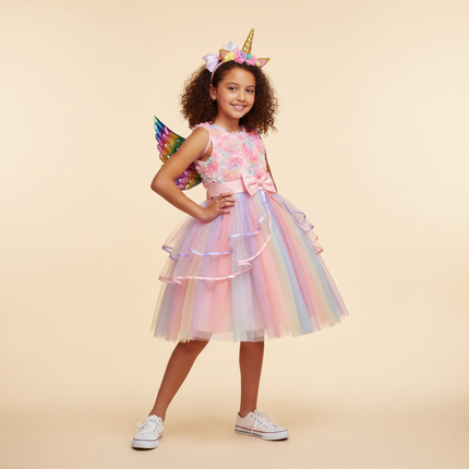 pink unicorn costume dress with wings - front