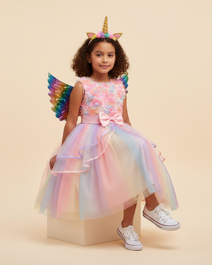 pink unicorn costume dress with wings - sitting