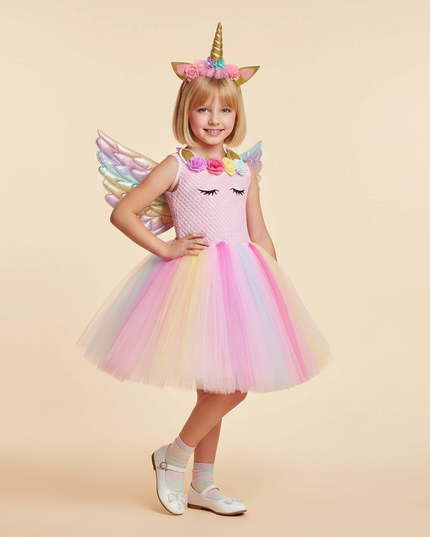 pink unicorn costume tutu dress set - front