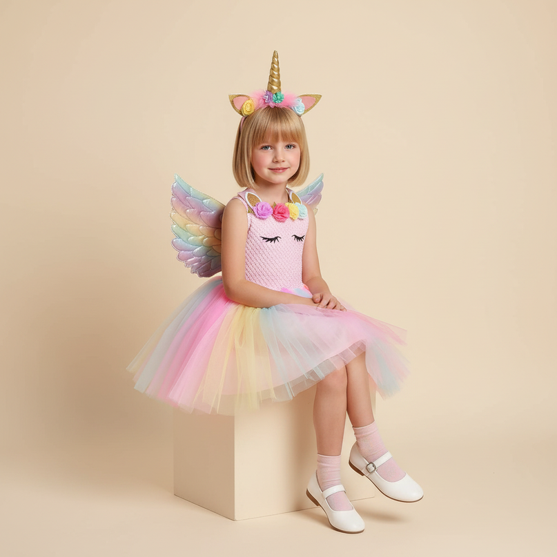 pink unicorn costume tutu dress set - sitting