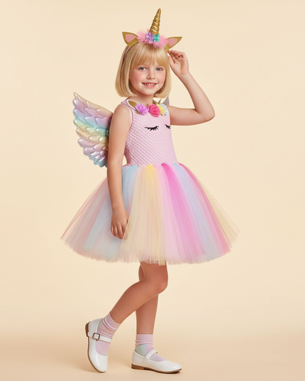 pink unicorn costume tutu dress set - three-quarter