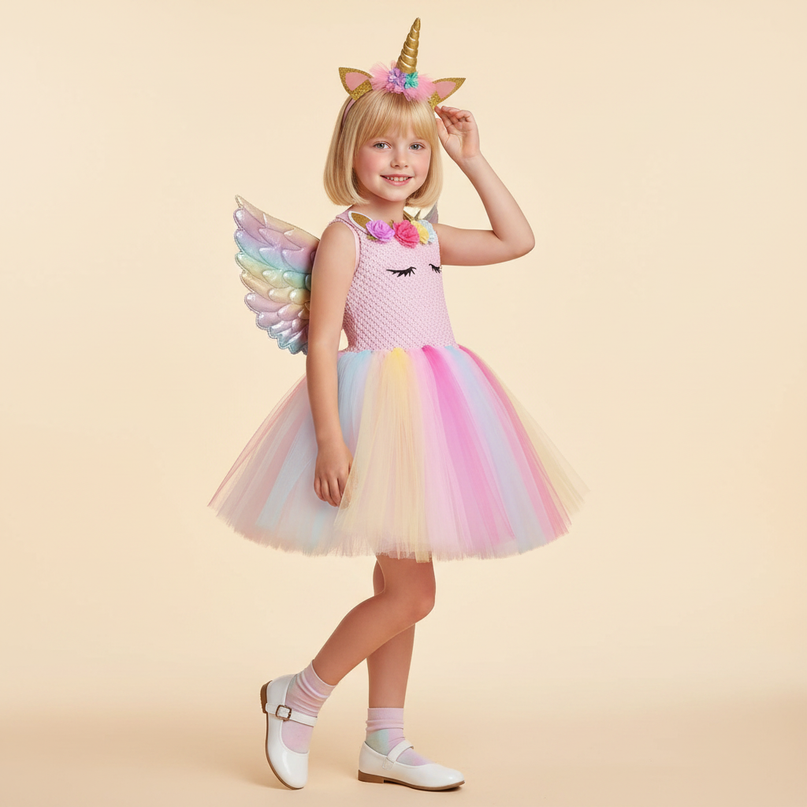pink unicorn costume tutu dress set - three-quarter