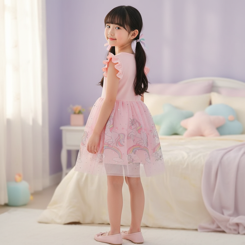 pink unicorn cotton dress - back