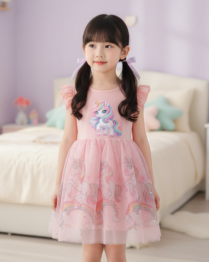 pink unicorn cotton dress - detail