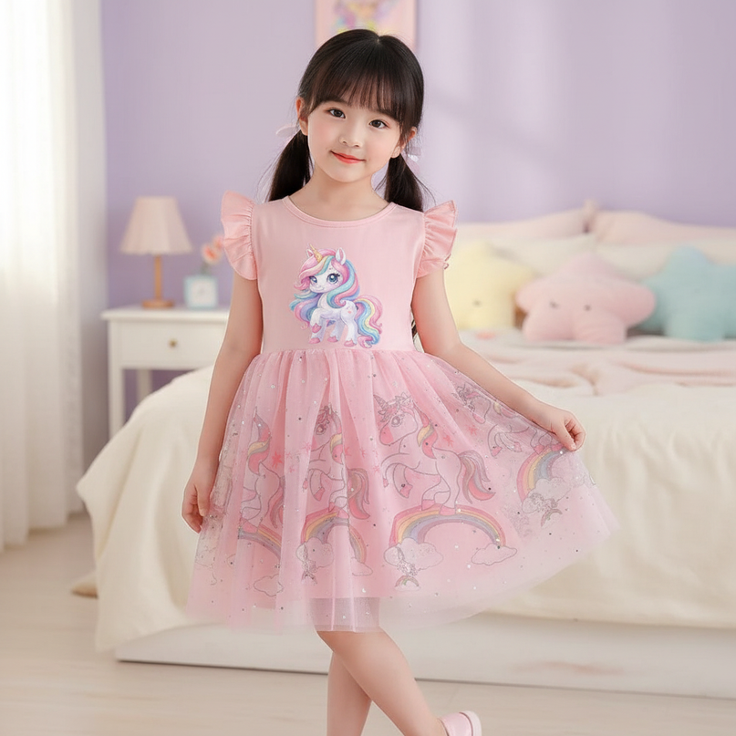 pink unicorn cotton dress - front